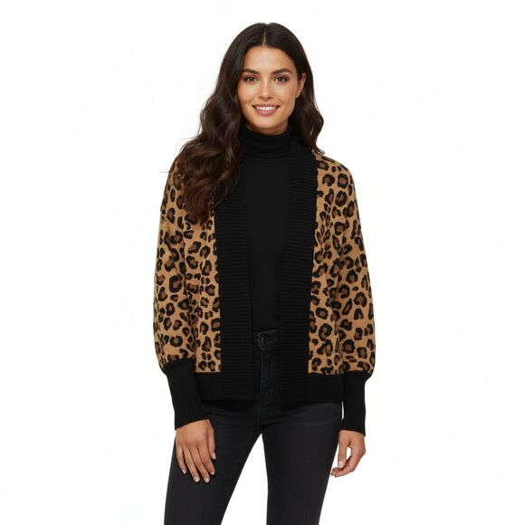 Tahari Leopard Print Open Front Cardigan Sweater - Size Small - Picture 1 of 8